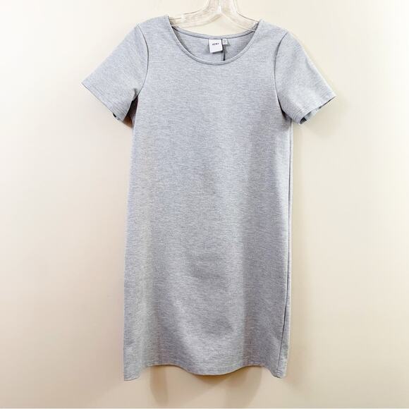 ICHI Jersey Knit Shirt Button-Down Back Gray Short Sleeve Dress - Picture 1 of 6